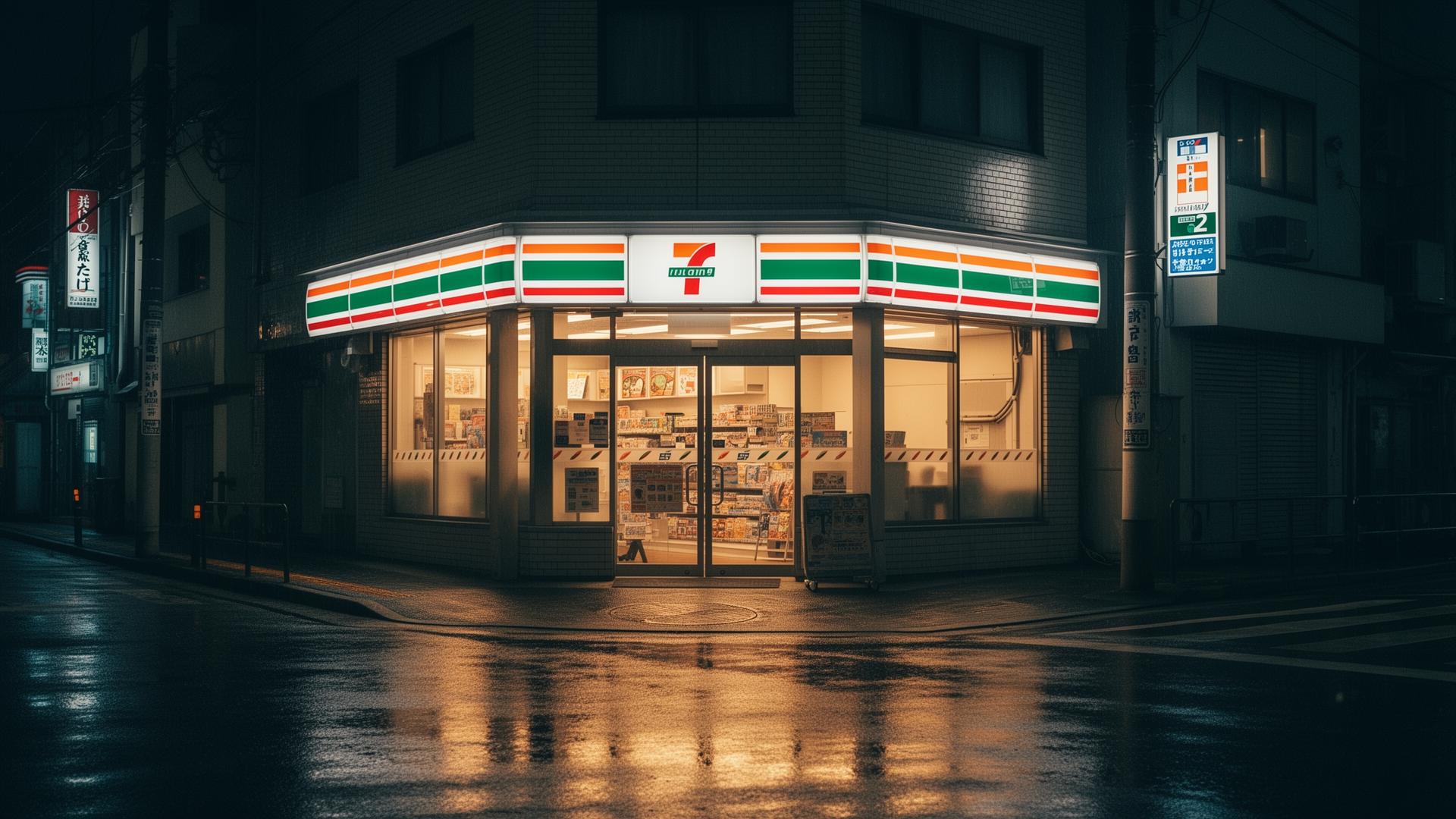 Konbini giapponese di notte con luci calde